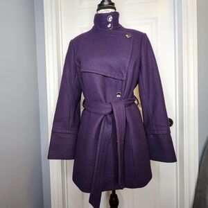 Cleo Wool Blend Pea Coat Purple Belted Colorful Women's Size 4 Petite